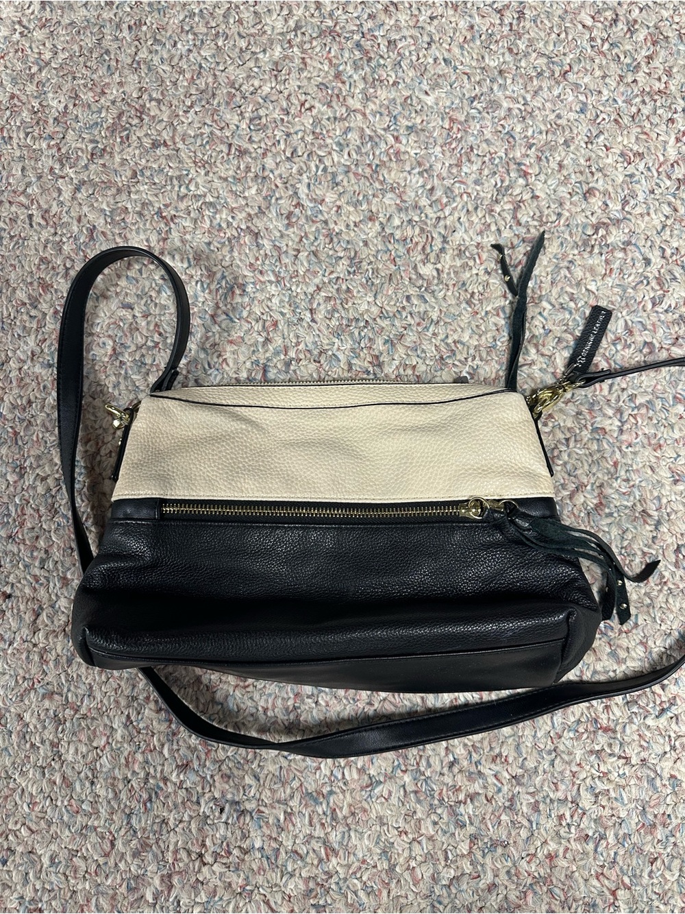 Liv. Olivia + Joy: Two-Tone Black and Cream Leather Crossbody Bag